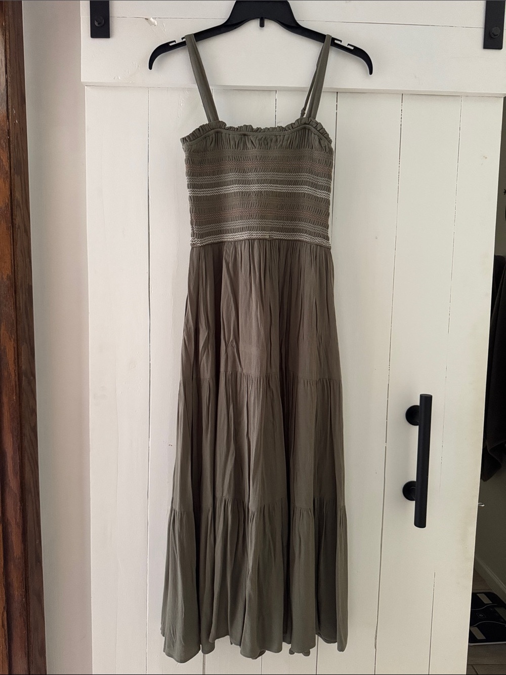 Be Cool Sage Green Maxi Dress SunDress Smocked Top L Large Side Pockets NWOT